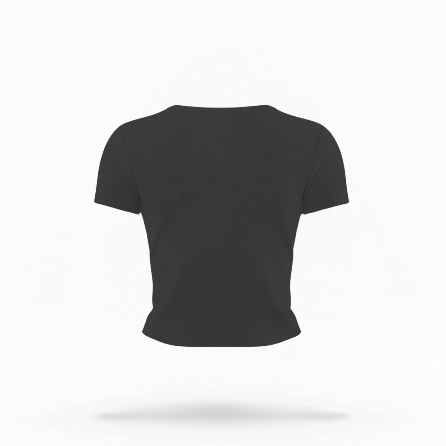 The Black WomensCrop Top lays flat on a white background. 