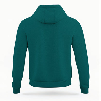 The Emerald Green Telluride Colorado Varsity Organic Cotton Hoodie lays flat on a white background.