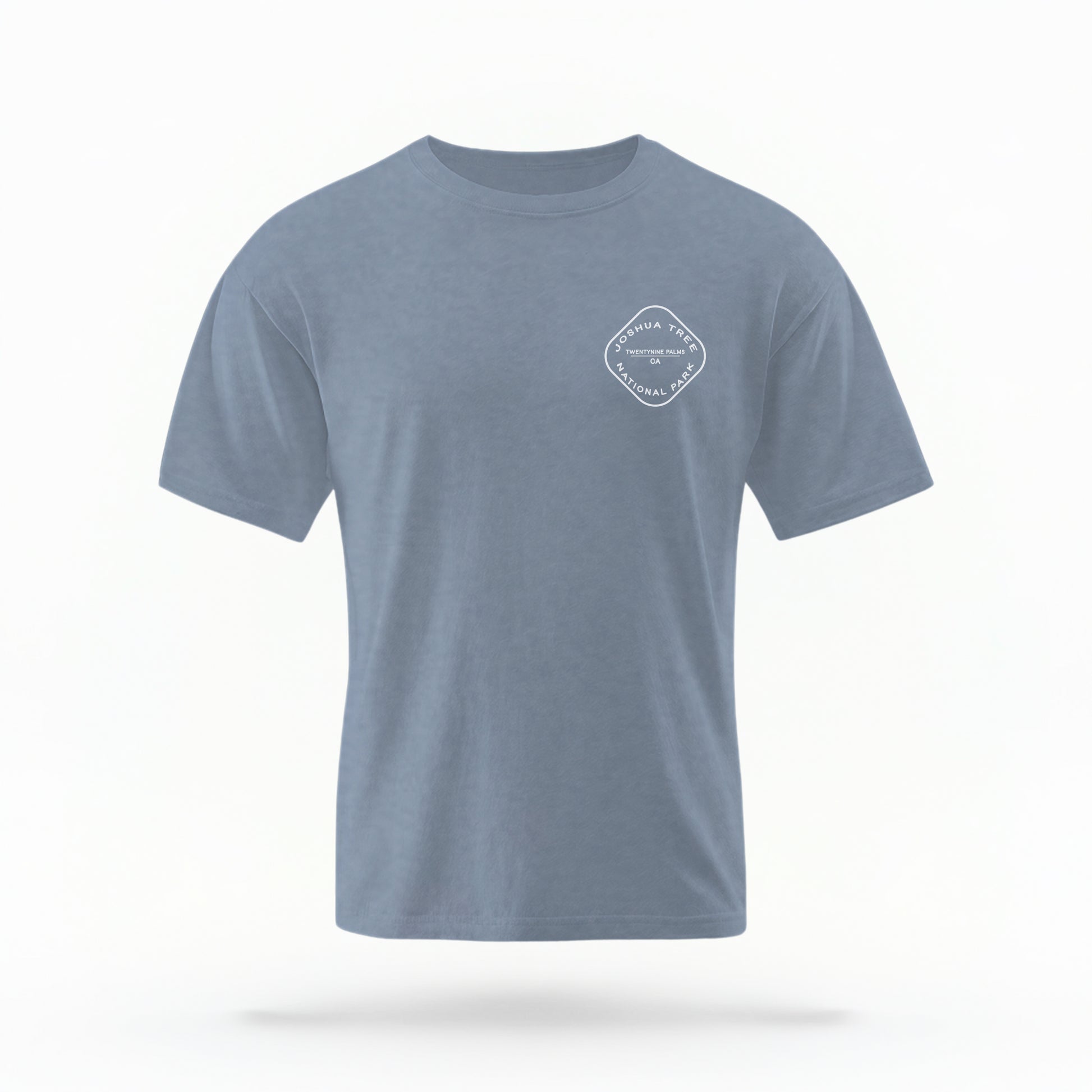 The Blue Jeans Joshua Tree Retro Checkered Comfort Colors T-shirt lays flat on a white background. The ﻿Joshua Tree Retro Checkered﻿ graphic is in bold white in a Retro style.