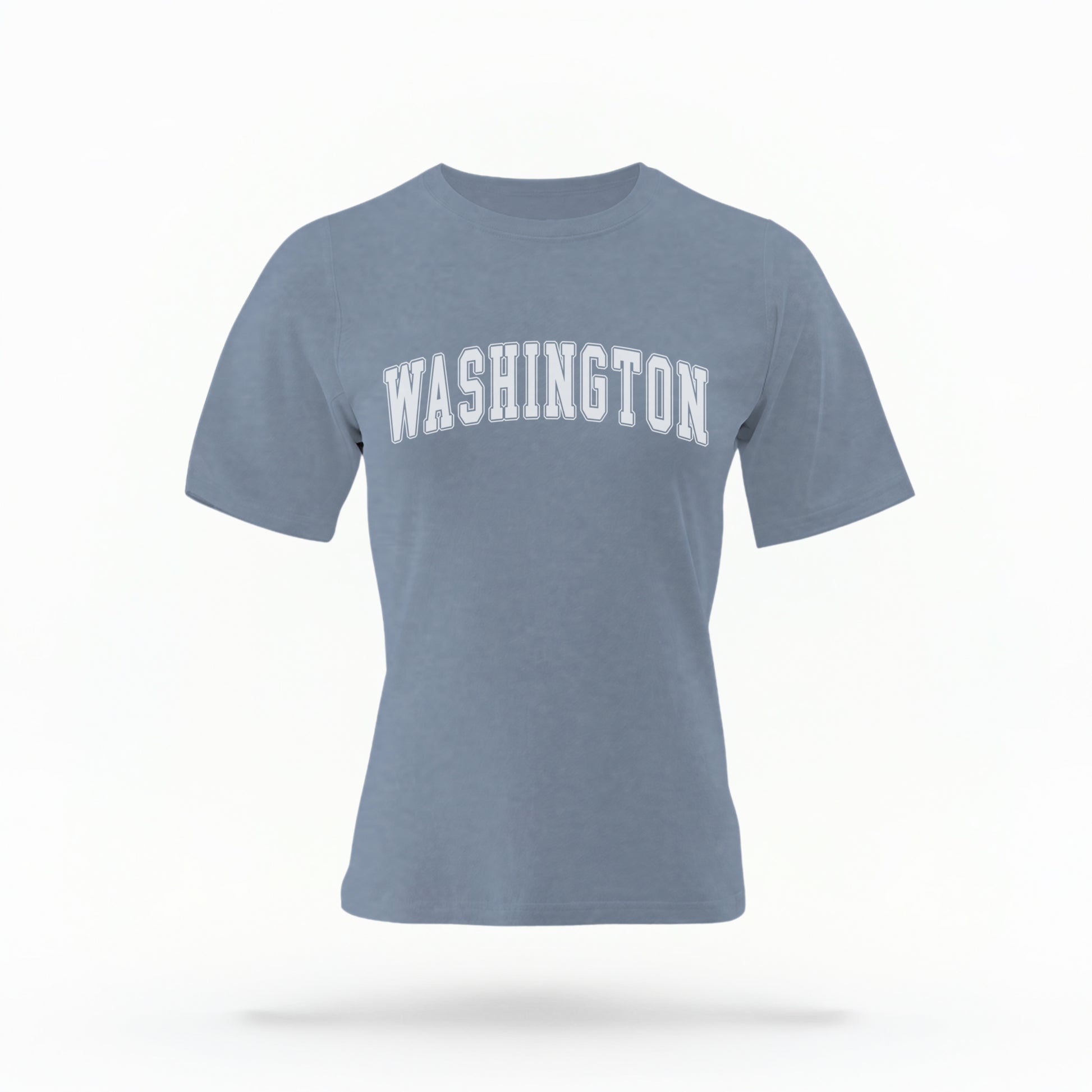 The Blue Jeans Unisex Washington Varsity Comfort Colors T-shirt lays flat on a white background. The Washington graphic is in bold white in a varsity offset style.