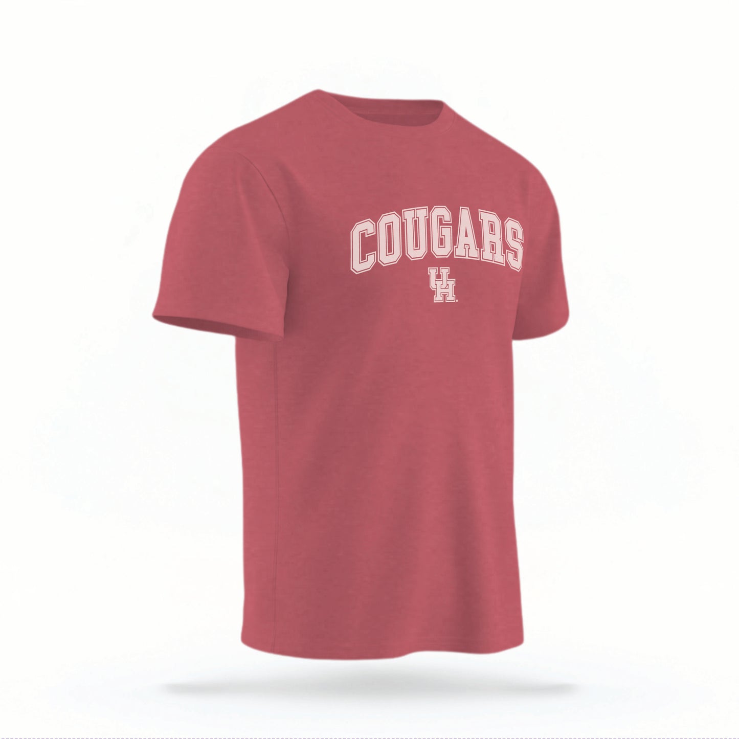 The red Cougars UH Varsity t-shirt lays flat on a white background. The ﻿Cougars UH Varsity graphic is in bold white in a scripted font style.