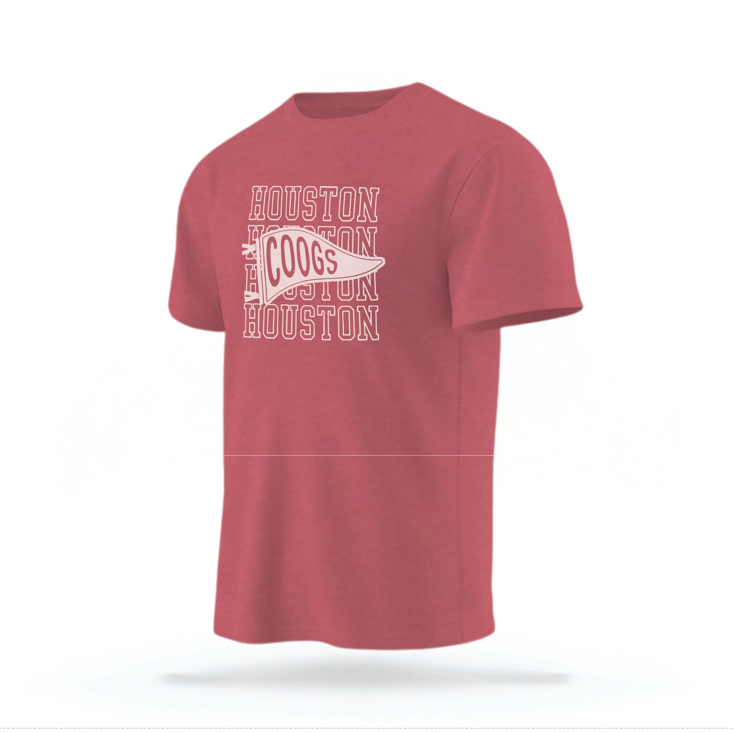 The Crimson Red Houston Cougars t-shirt lays flat on a white background. 
