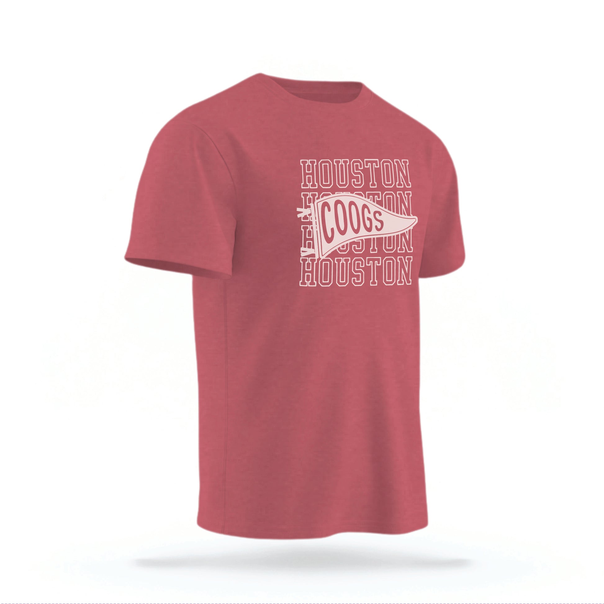 The Crimson Red Houston Cougars t-shirt lays flat on a white background. 