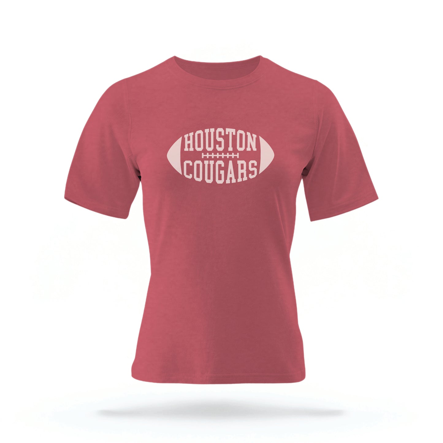 The Crimson Red Houston Cougars t-shirt lays flat on a white background. 
