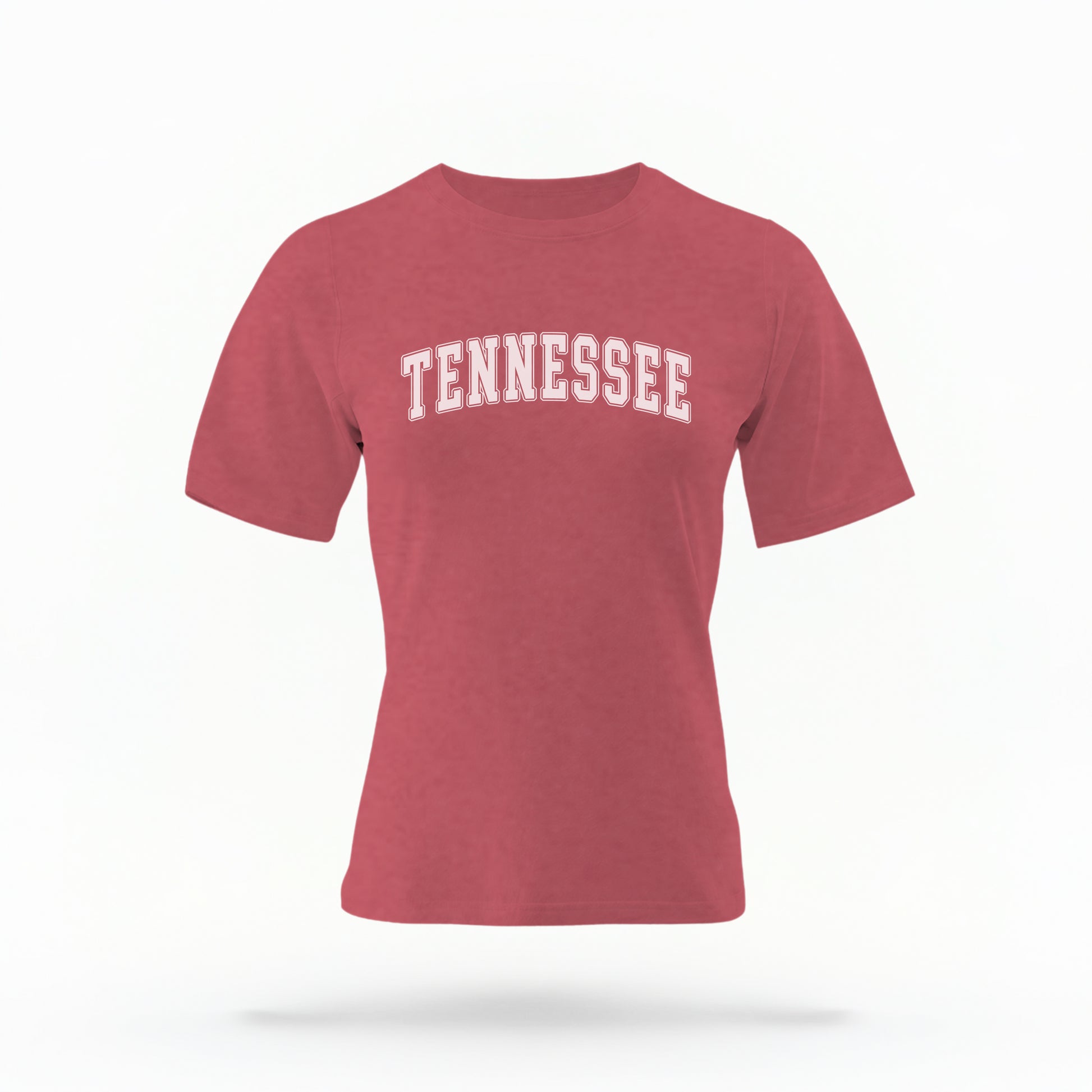 The Crimson Unisex Tennessee Varsity Comfort Colors T-shirt lays flat on a white background. The Tennessee graphic is in bold white in a varsity offset style.