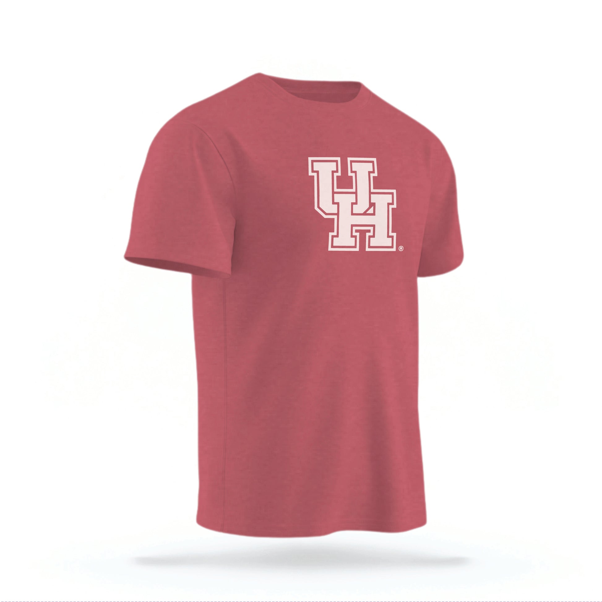 The Crimson Red Houston Cougars t-shirt lays flat on a white background. 