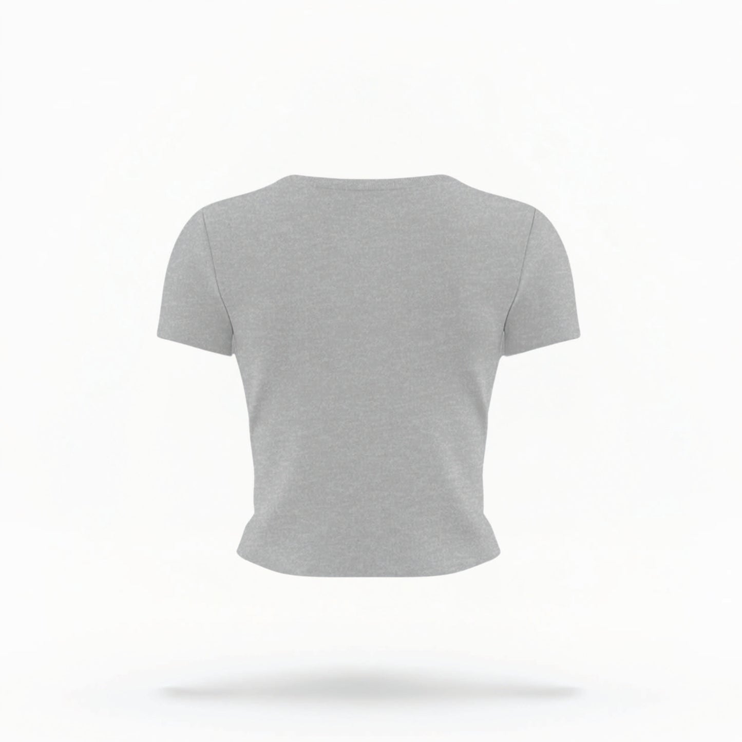 The Grey Womens Crop Top lays flat on a white background. 