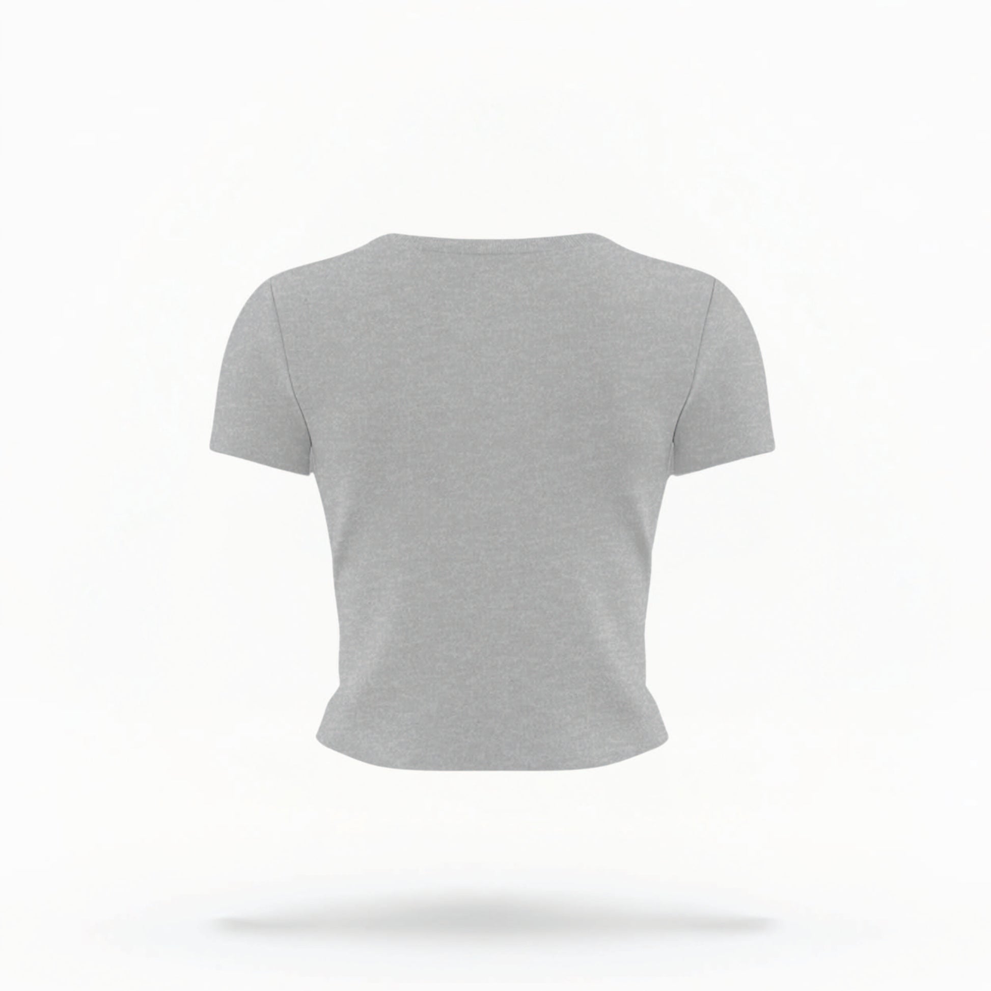 The Grey Womens Crop Top lays flat on a white background. 