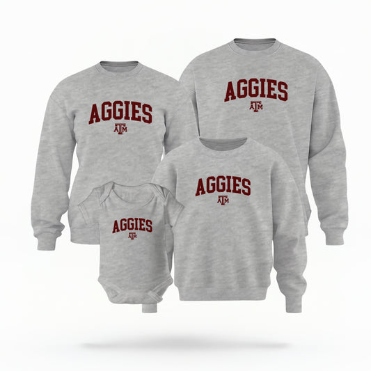 Full Family Matching Aggies Varsity Crewneck Grey