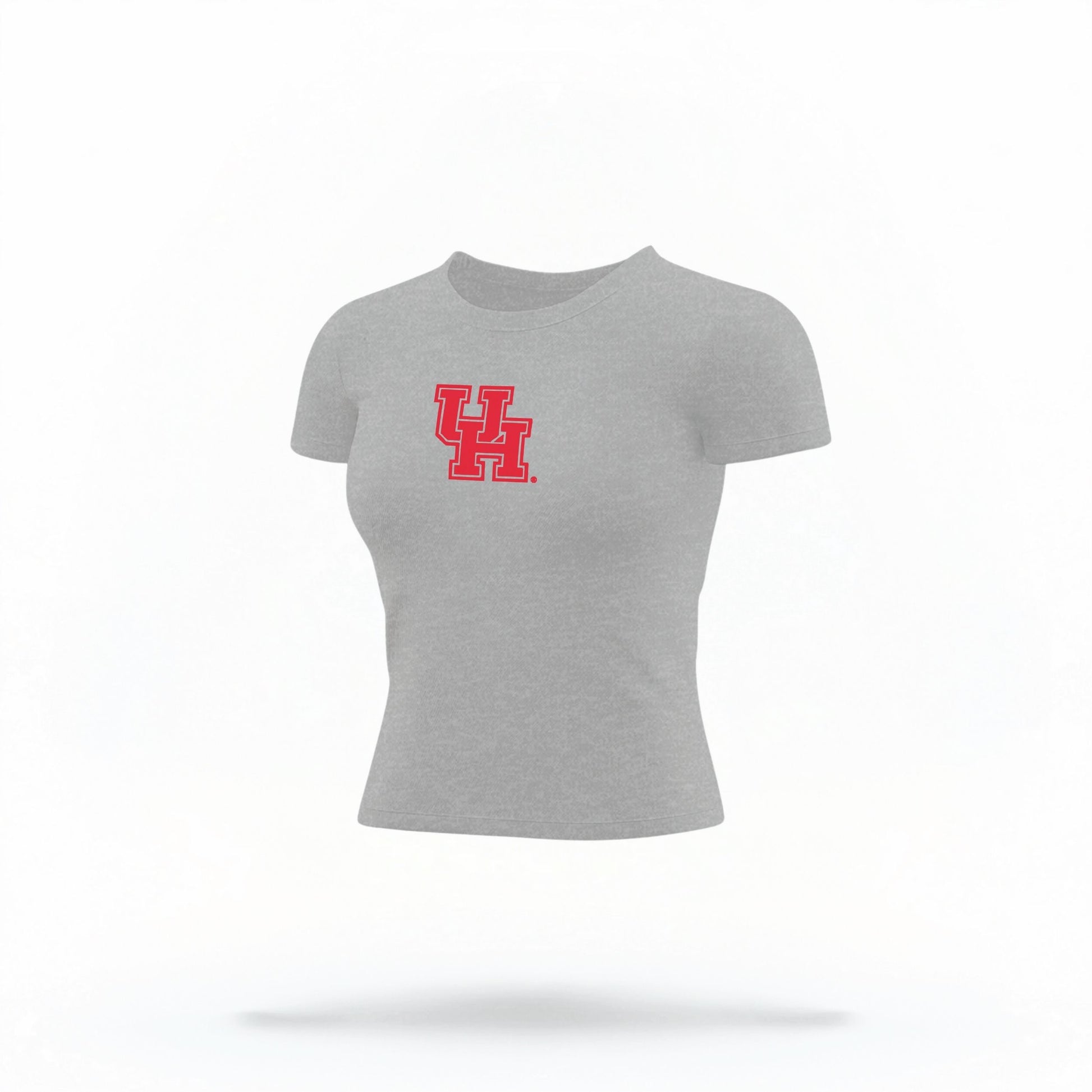 The Heather Houston Cougars Logo Crop Top lays flat on a white background. The ﻿Houston Cougars Logo﻿ graphic is in bold Red in a Collegiate style.