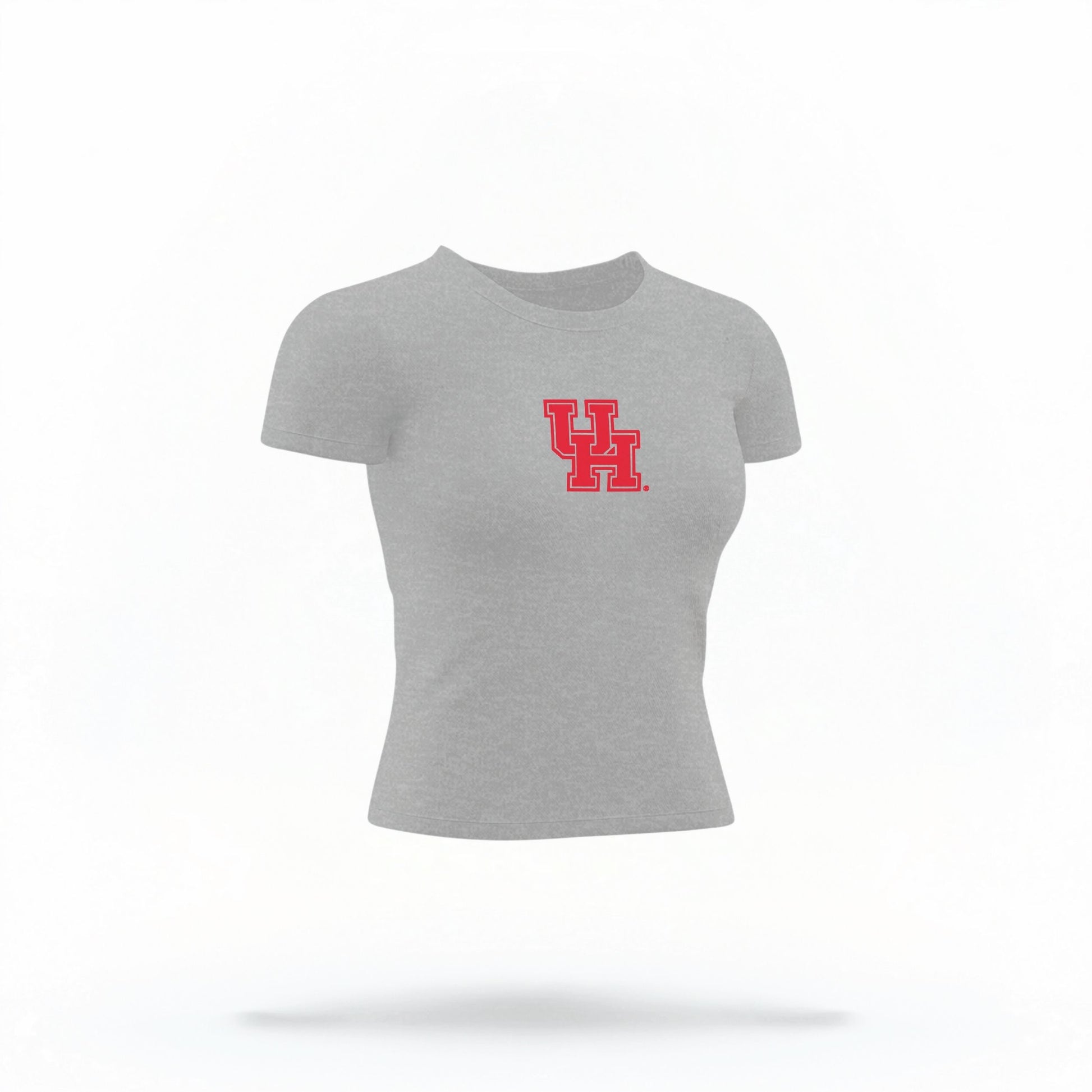 The Heather Houston Cougars Logo Crop Top lays flat on a white background. The ﻿Houston Cougars Logo﻿ graphic is in bold Red in a Collegiate style.