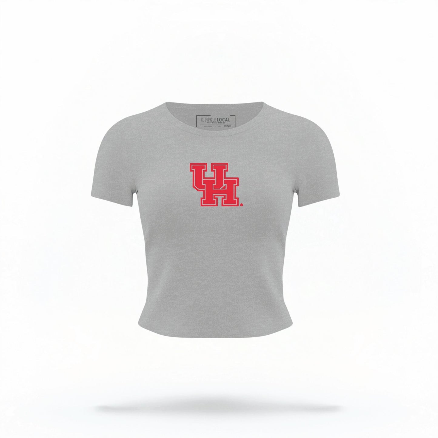 The Heather Houston Cougars Logo Crop Top lays flat on a white background. The ﻿Houston Cougars Logo﻿ graphic is in bold Red in a Collegiate style.