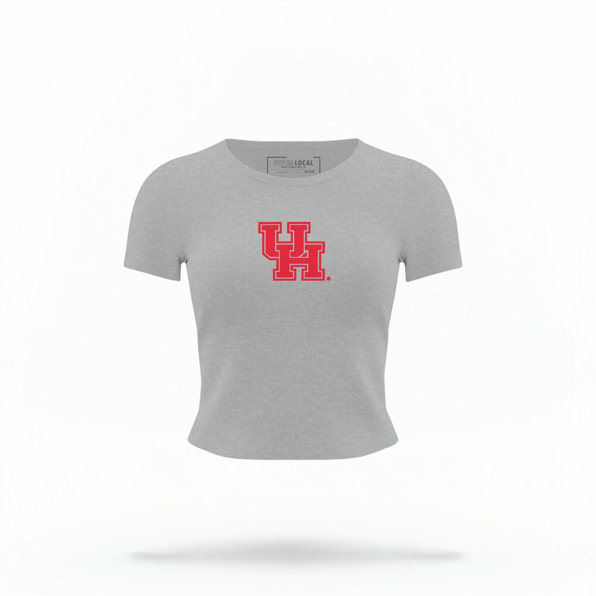 The Heather Houston Cougars Logo Crop Top lays flat on a white background. The ﻿Houston Cougars Logo﻿ graphic is in bold Red in a Collegiate style.