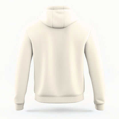 The Ivory Breckenridge Colorado Varsity Organic Cotton Hoodie lays flat on a white background.