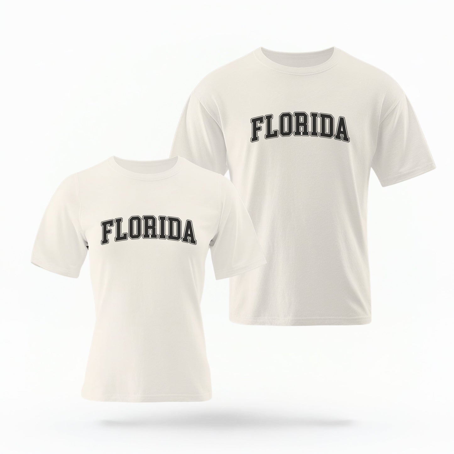 The ivory Adult Unisex Florida Varsity Comfort Colors T-shirt lays flat on a white background. The Florida graphic is in bold black in a varsity offset style.