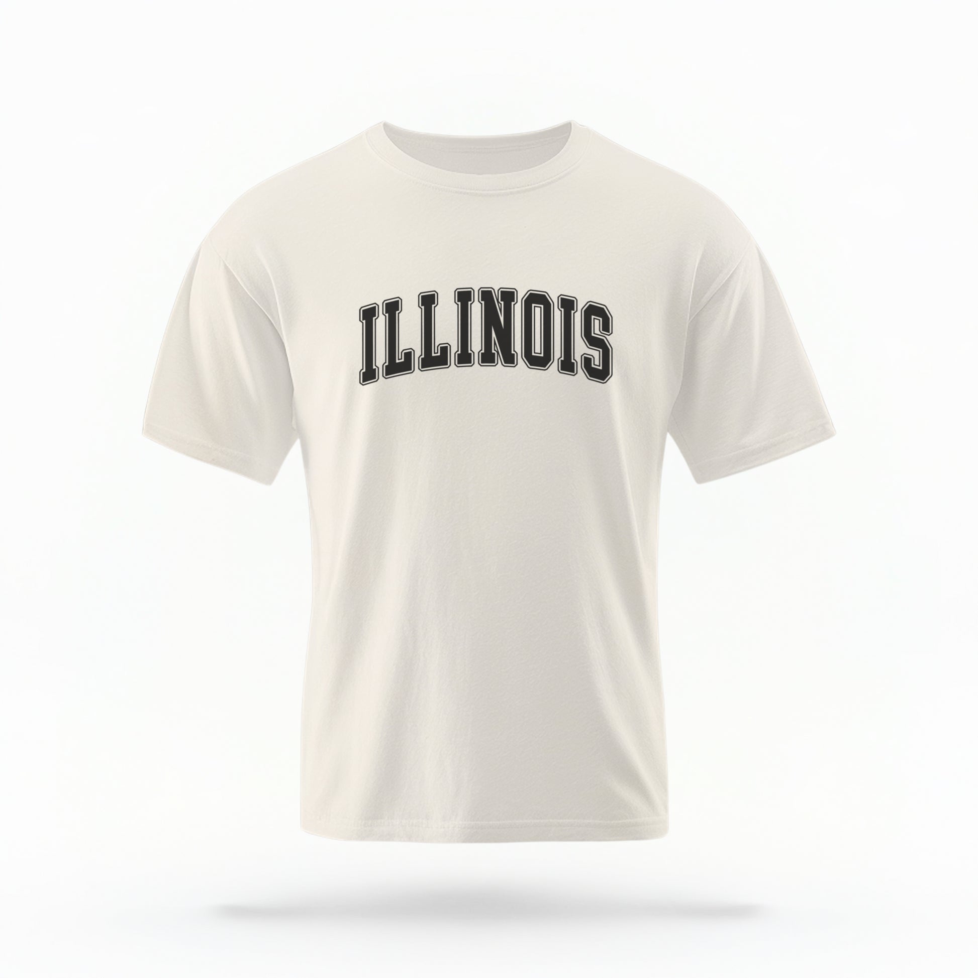 The ivory Unisex Illinois Varsity Comfort Colors T-shirt lays flat on a white background. The Illinois graphic is in bold black in a varsity offset style.