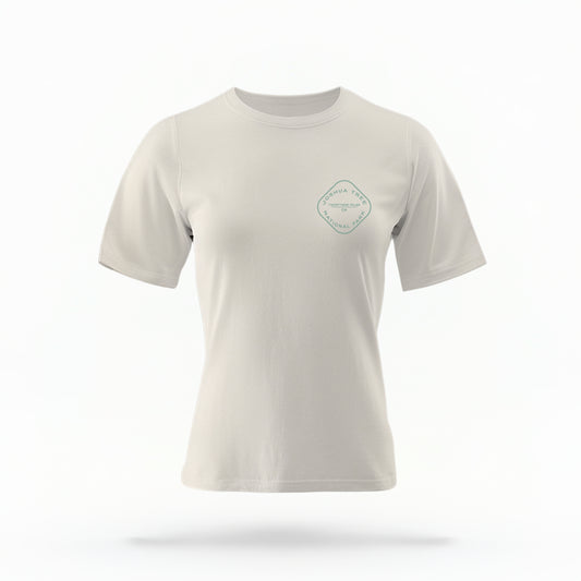 The Ivory Joshua Tree Retro Checkered Comfort Colors T-shirt lays flat on a white background. The ﻿Joshua Tree Retro Checkered﻿ graphic is in bold Multicolor in a Retro style.