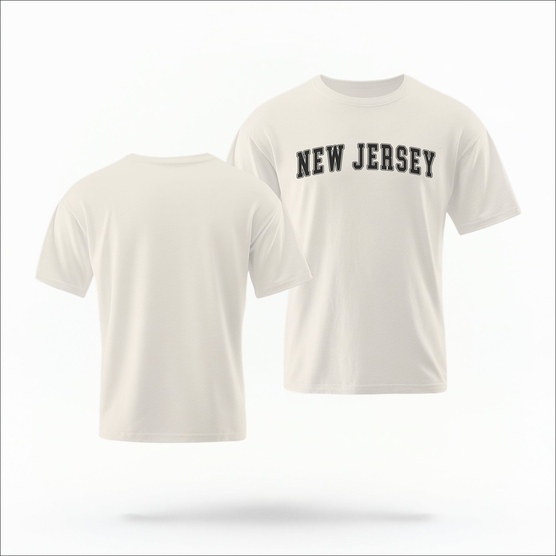 The ivory Unisex New Jersey Varsity Comfort Colors T-shirt lays flat on a white background. The New Jersey graphic is in bold black in a varsity offset style.
