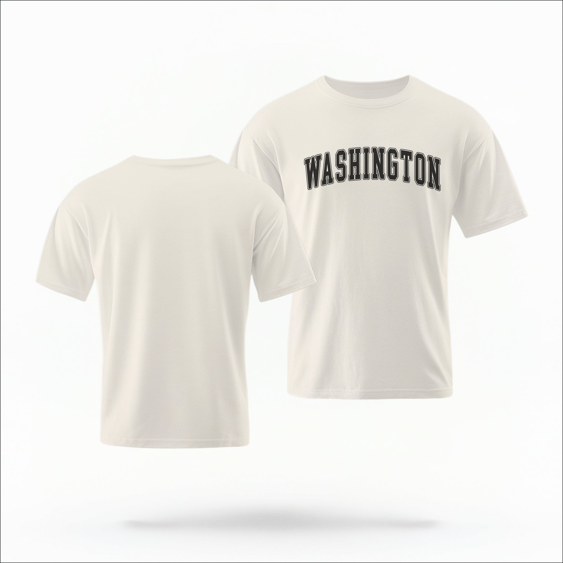 The ivory Unisex Washington Varsity Comfort Colors T-shirt lays flat on a white background. The Washington graphic is in bold black in a varsity offset style.