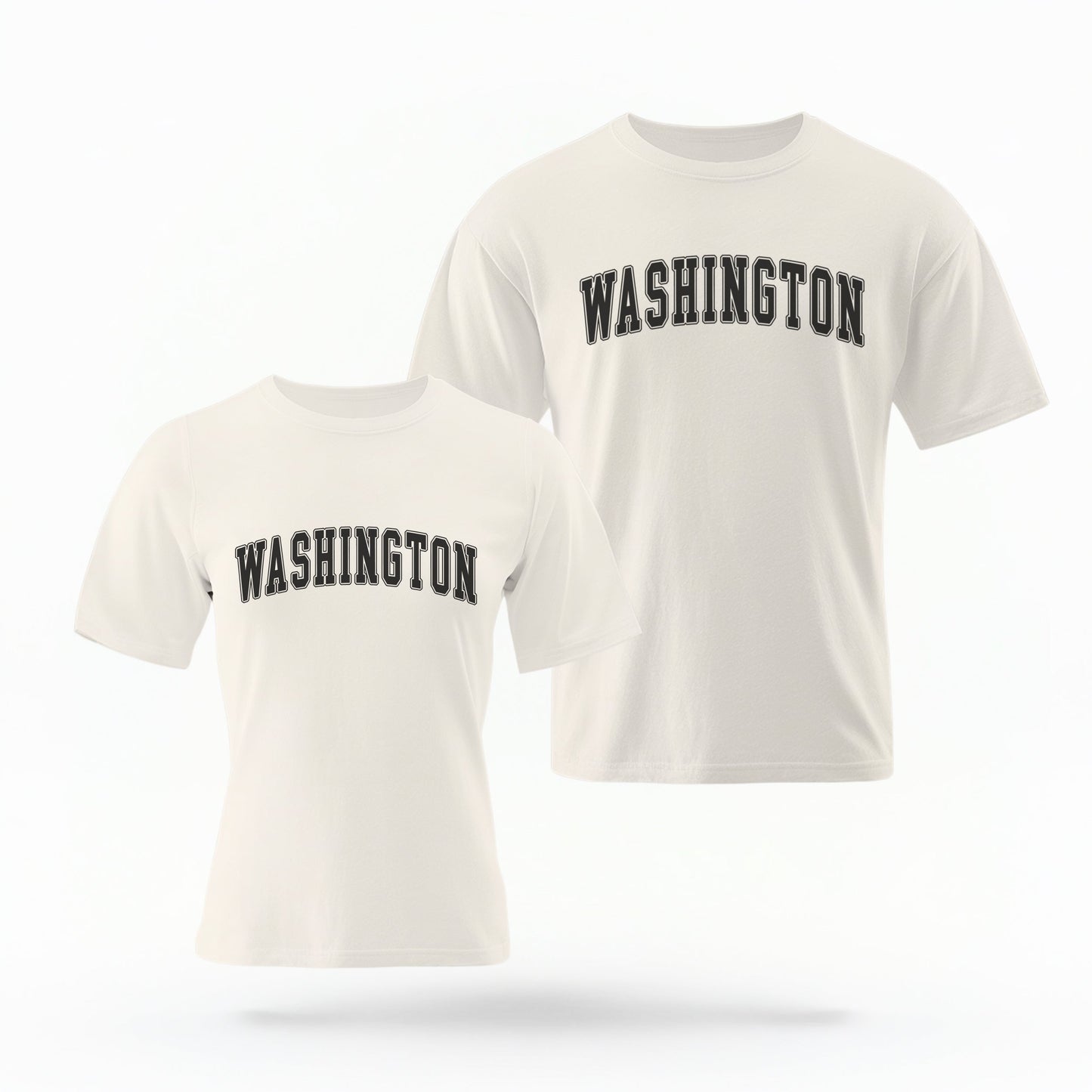 The ivory Unisex Washington Varsity Comfort Colors T-shirt lays flat on a white background. The Washington graphic is in bold black in a varsity offset style.
