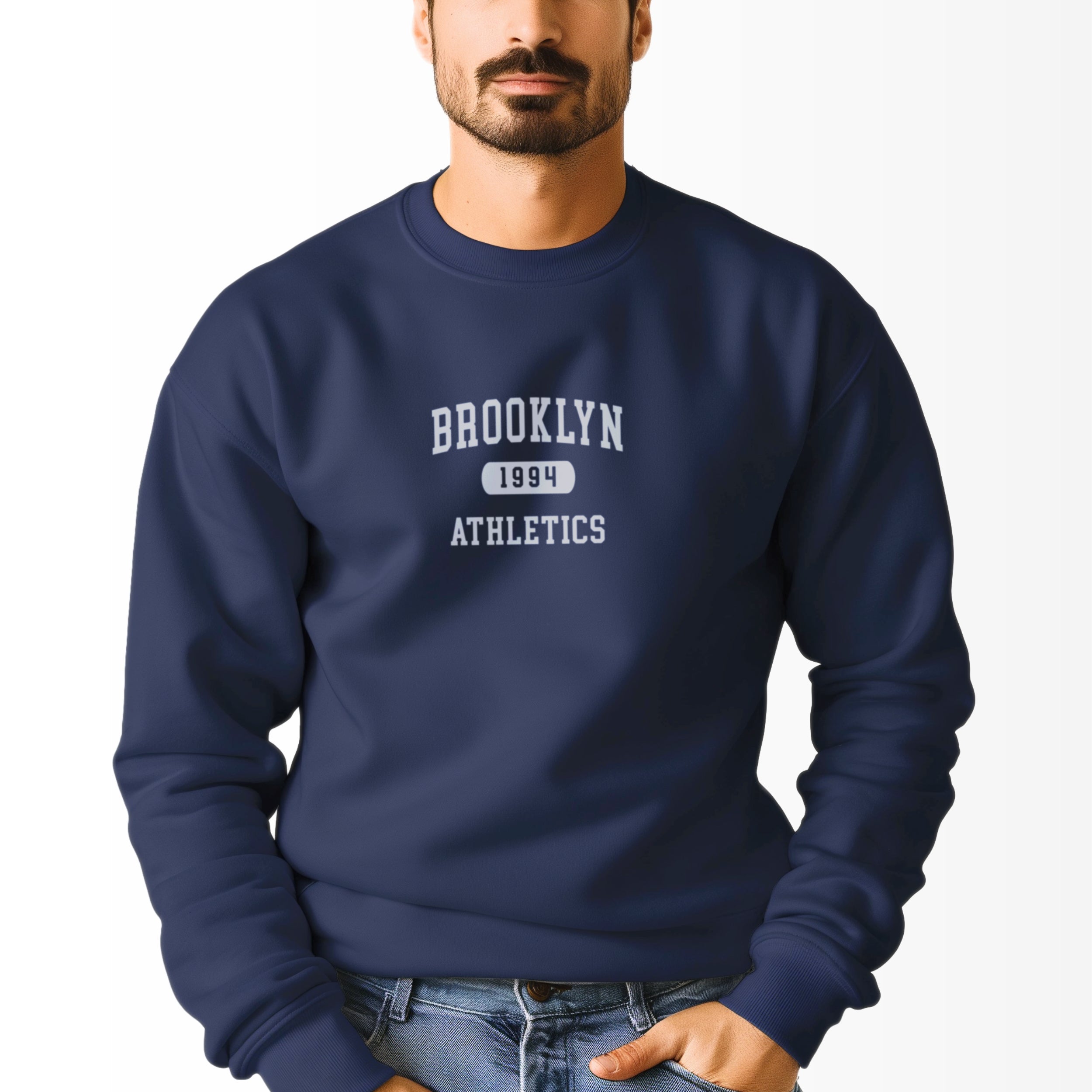 Navy Brooklyn Athletics Crewneck Sweatshirt New York Apparel and Gifts by Hyperlocal Goods