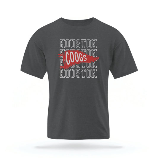 The Pepper Grey Houston Cougars t-shirt lays flat on a white background. 
