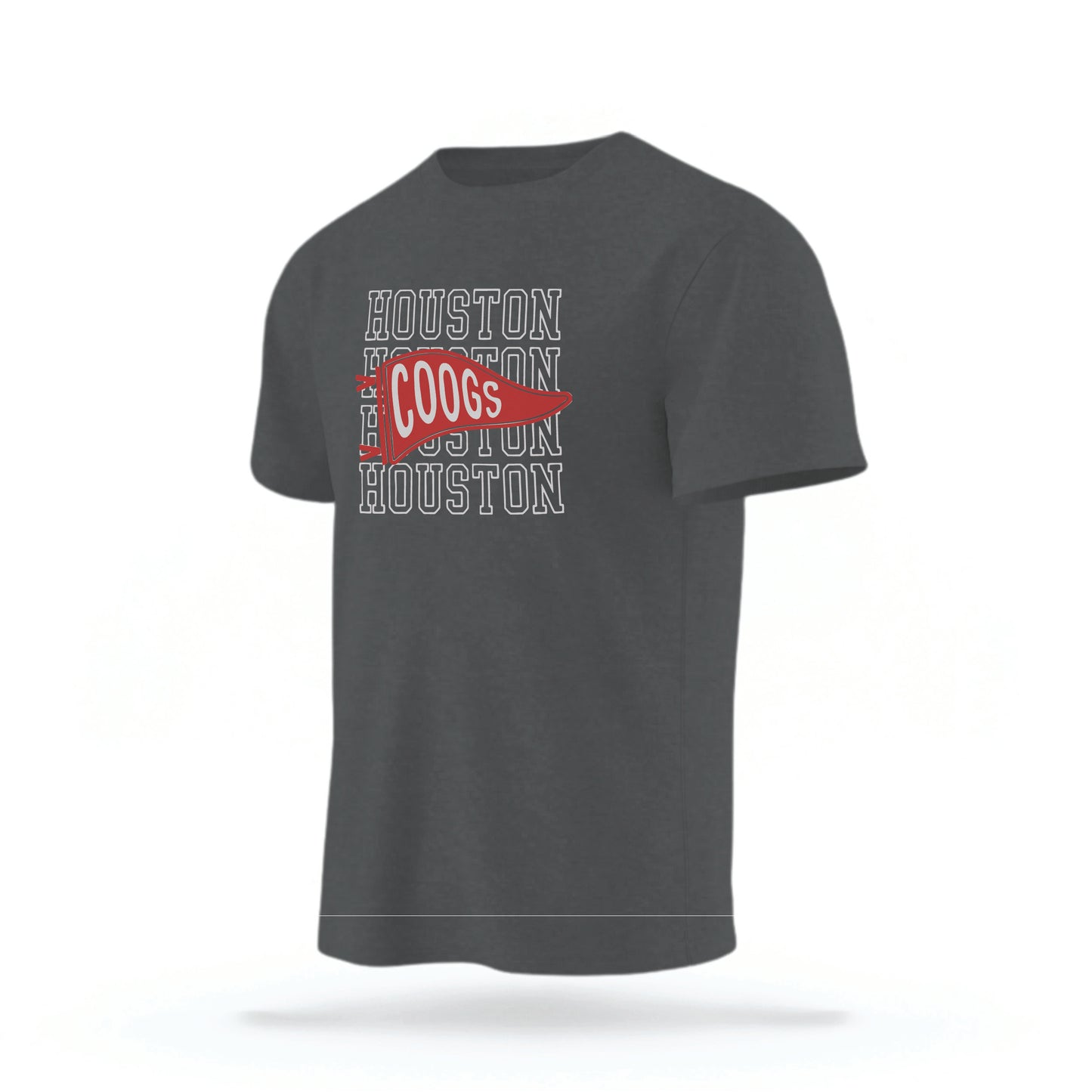 The Pepper Grey Houston Cougars t-shirt lays flat on a white background. 