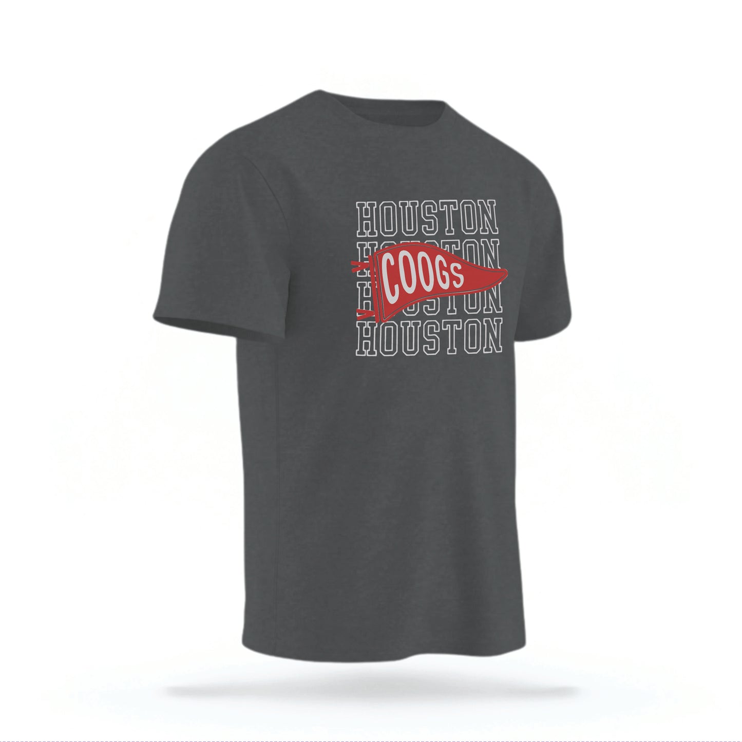 The Pepper Grey Houston Cougars t-shirt lays flat on a white background. 