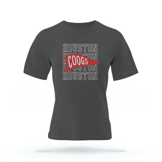 The Pepper Grey Houston Cougars t-shirt lays flat on a white background. 