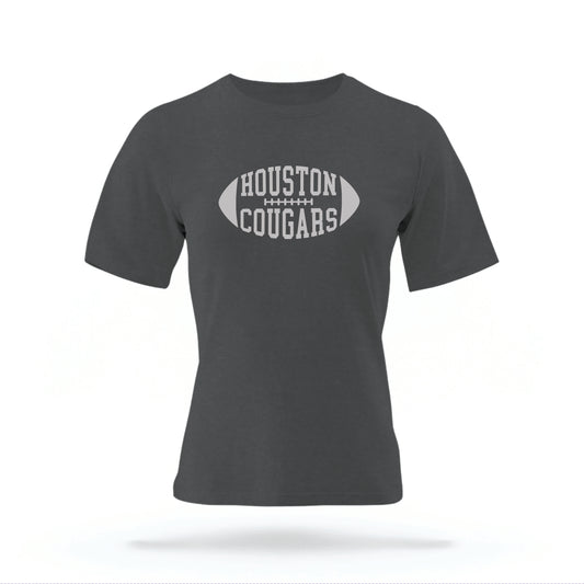 The Pepper Grey Houston Cougars t-shirt lays flat on a white background. 
