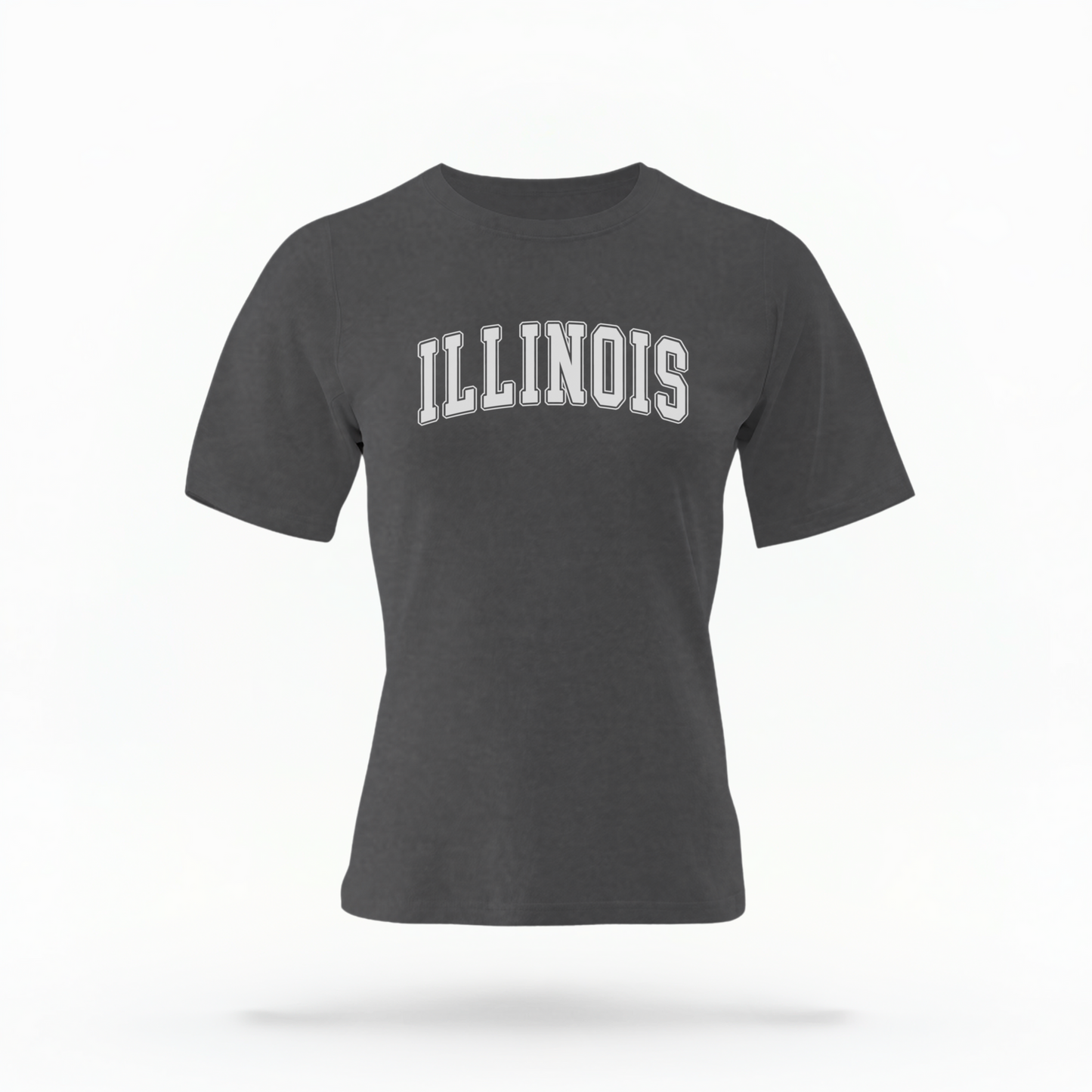 The Pepper Unisex Illinois Varsity Comfort Colors T-shirt lays flat on a white background. The Illinois graphic is in bold white in a varsity offset style.