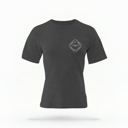 The Pepper Joshua Tree Retro Checkered Comfort Colors T-shirt lays flat on a white background. The ﻿Joshua Tree Retro Checkered﻿ graphic is in bold white in a Retro style.