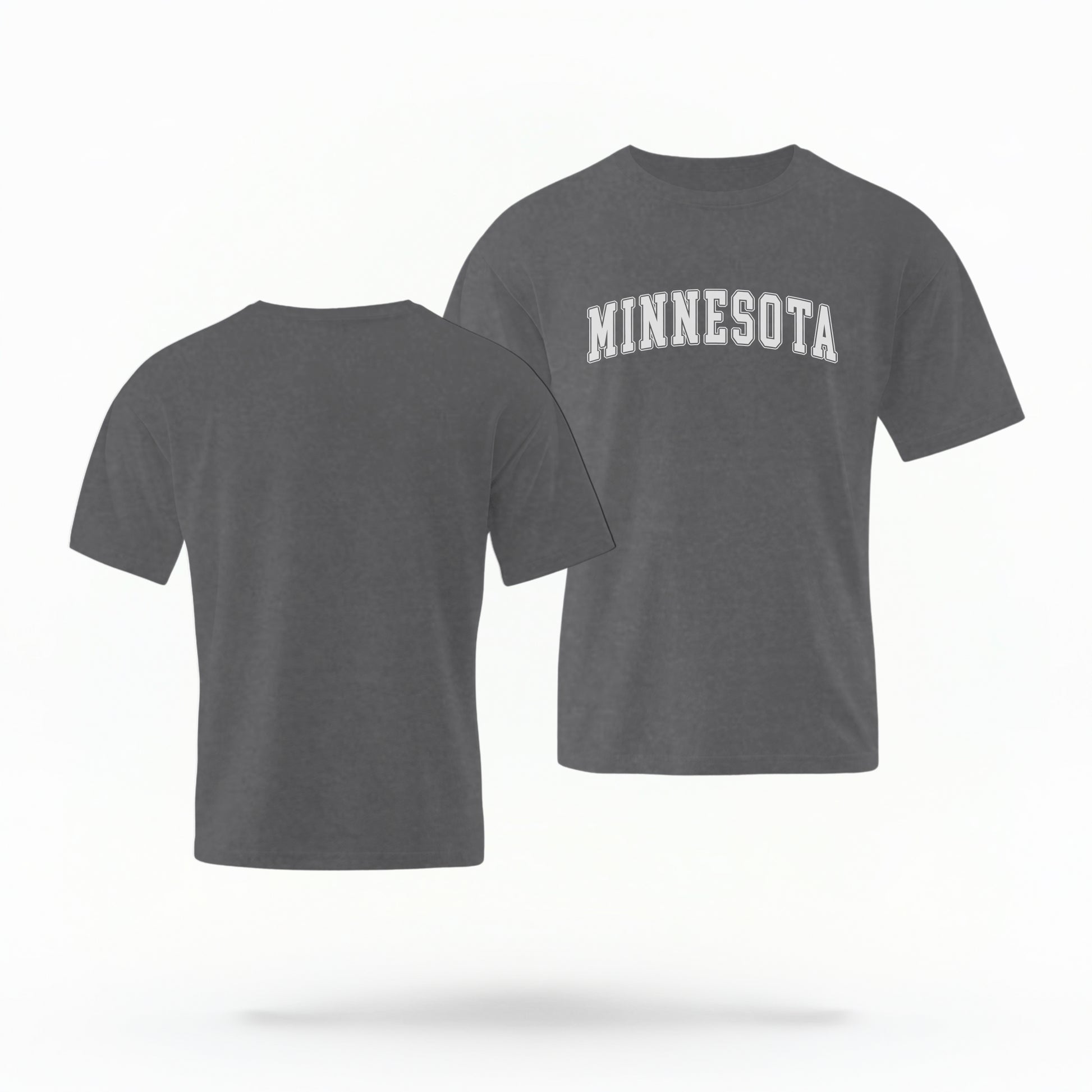 The Pepper Unisex Minnesota Varsity Comfort Colors T-shirt lays flat on a white background. The Minnesota graphic is in bold white in a varsity offset style.