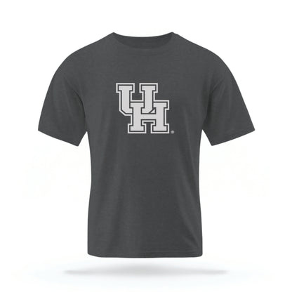 The Pepper Grey Houston Cougars t-shirt lays flat on a white background. 