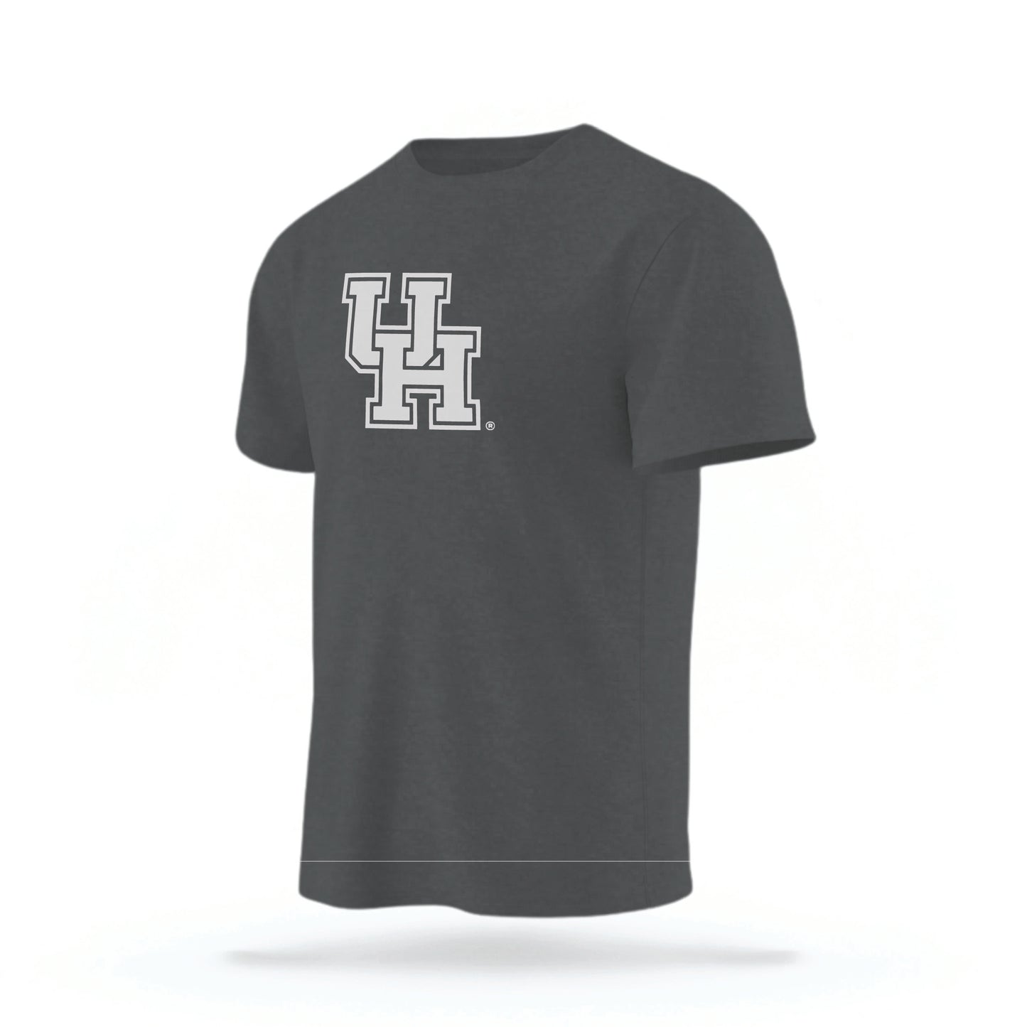 The Pepper Grey Houston Cougars t-shirt lays flat on a white background. 
