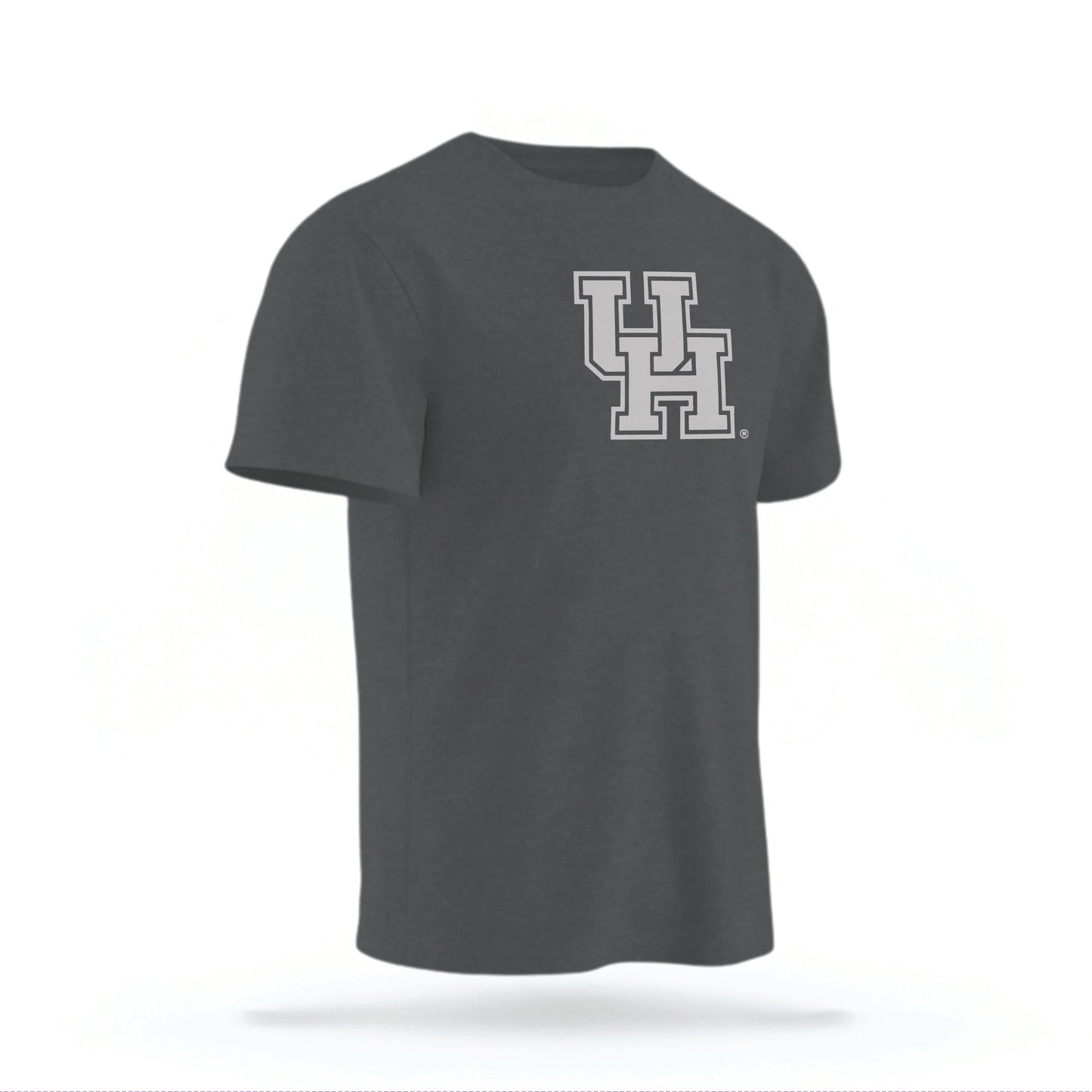 The Pepper Grey Houston Cougars t-shirt lays flat on a white background. 
