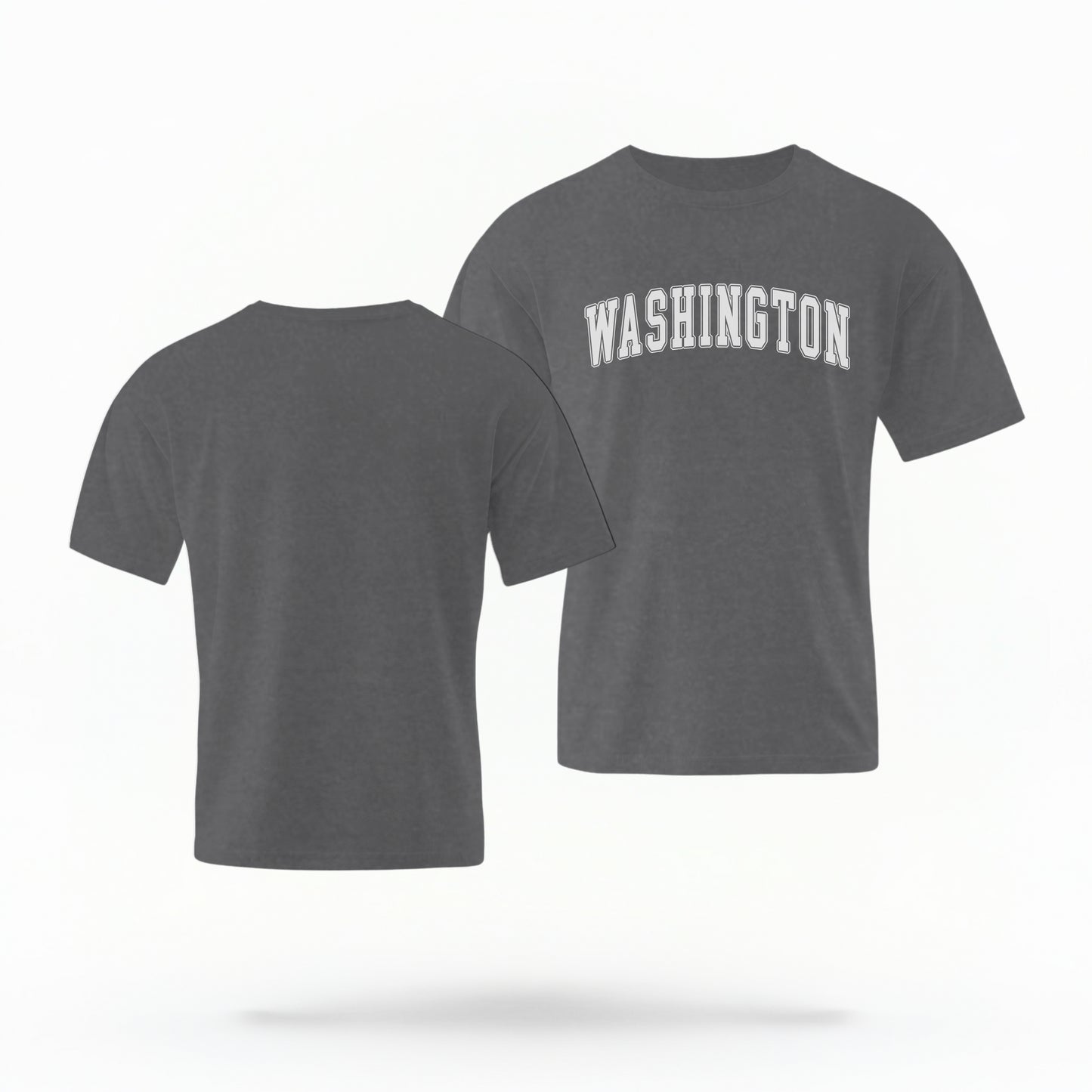 The Pepper Unisex Washington Varsity Comfort Colors T-shirt lays flat on a white background. The Washington graphic is in bold white in a varsity offset style.