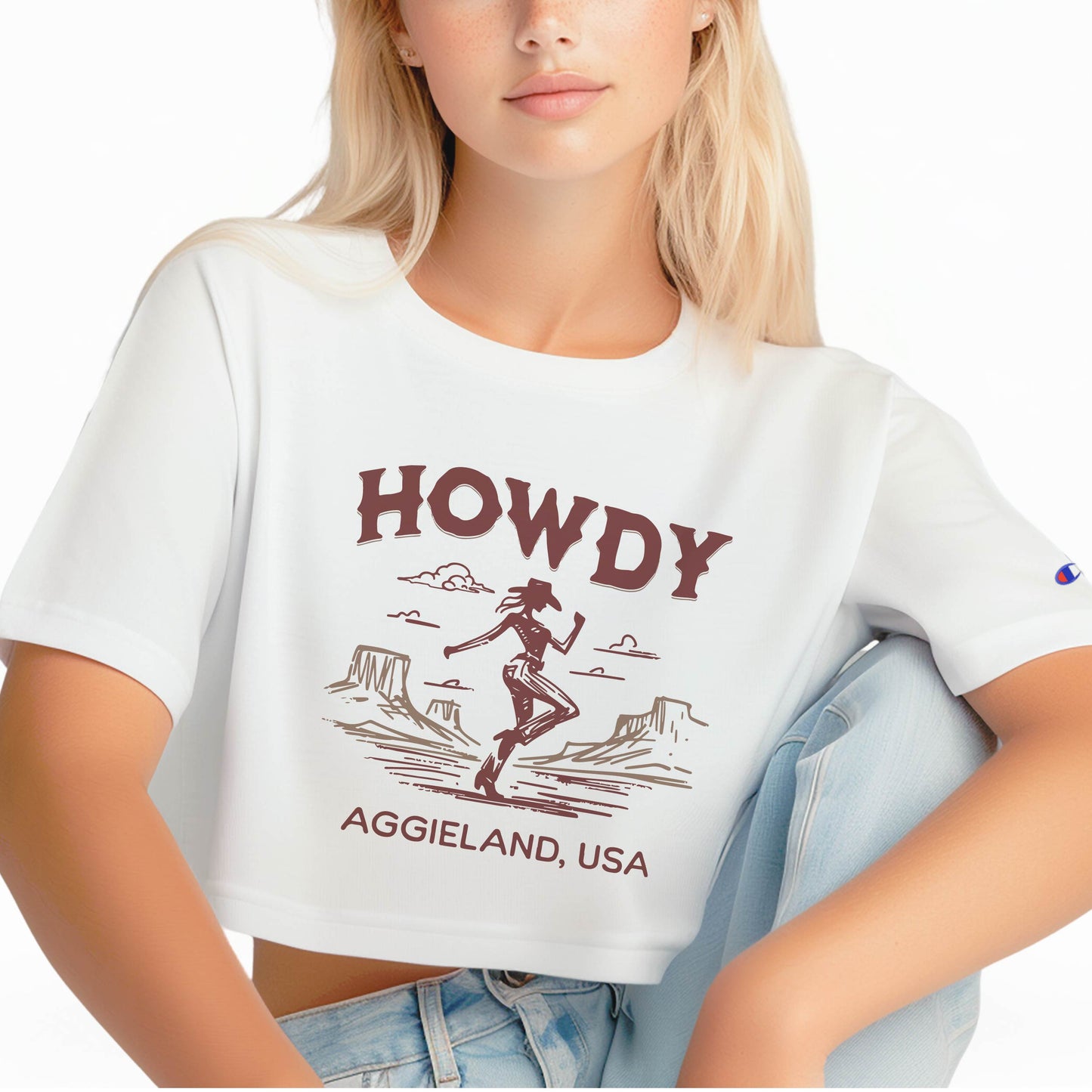 Womens Howdy from Aggieland Western Crop Top