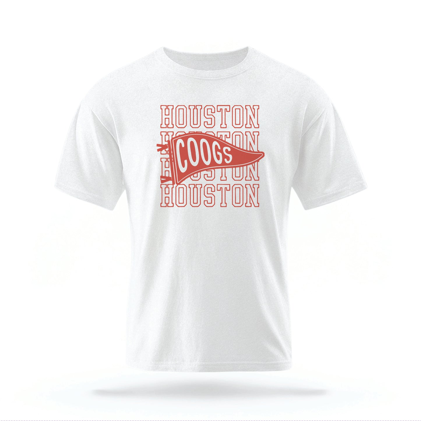 The White Houston Cougars t-shirt lays flat on a white background. 