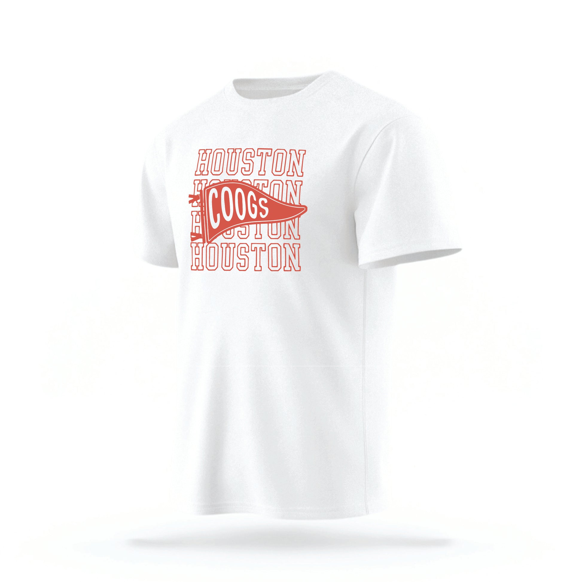 The White Houston Cougars t-shirt lays flat on a white background. 