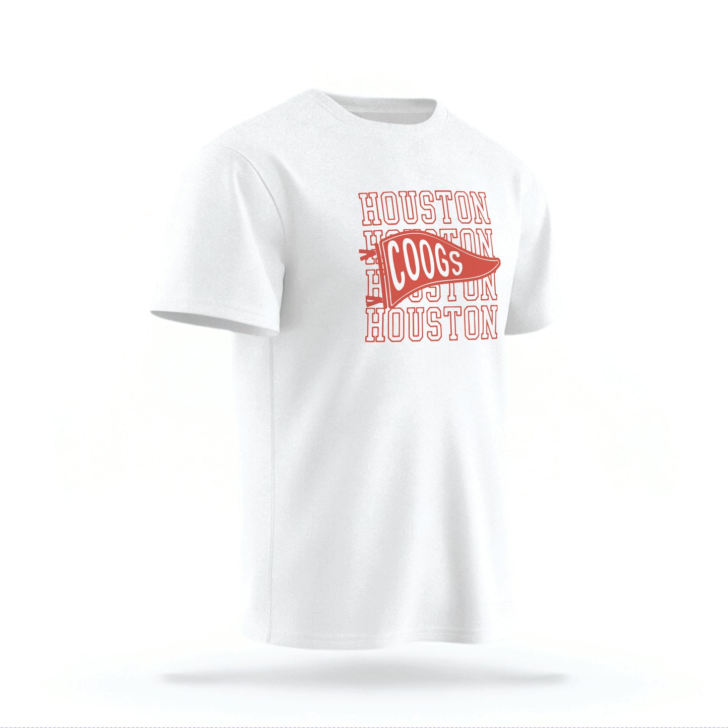 The White Houston Cougars t-shirt lays flat on a white background. 