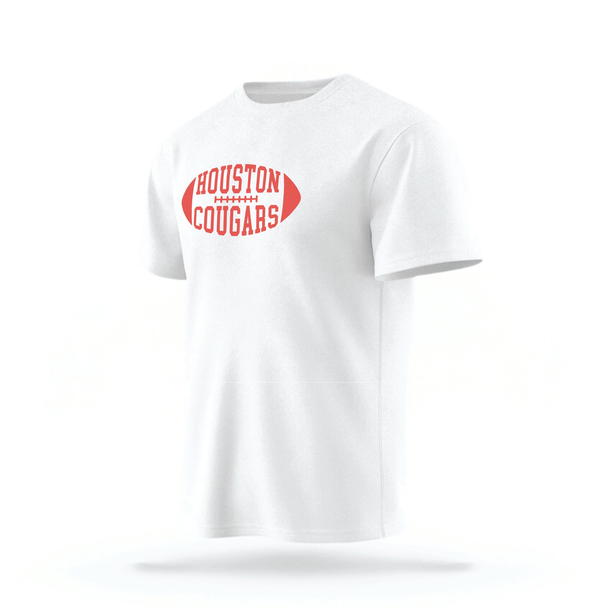 The White Houston Cougars t-shirt lays flat on a white background. 