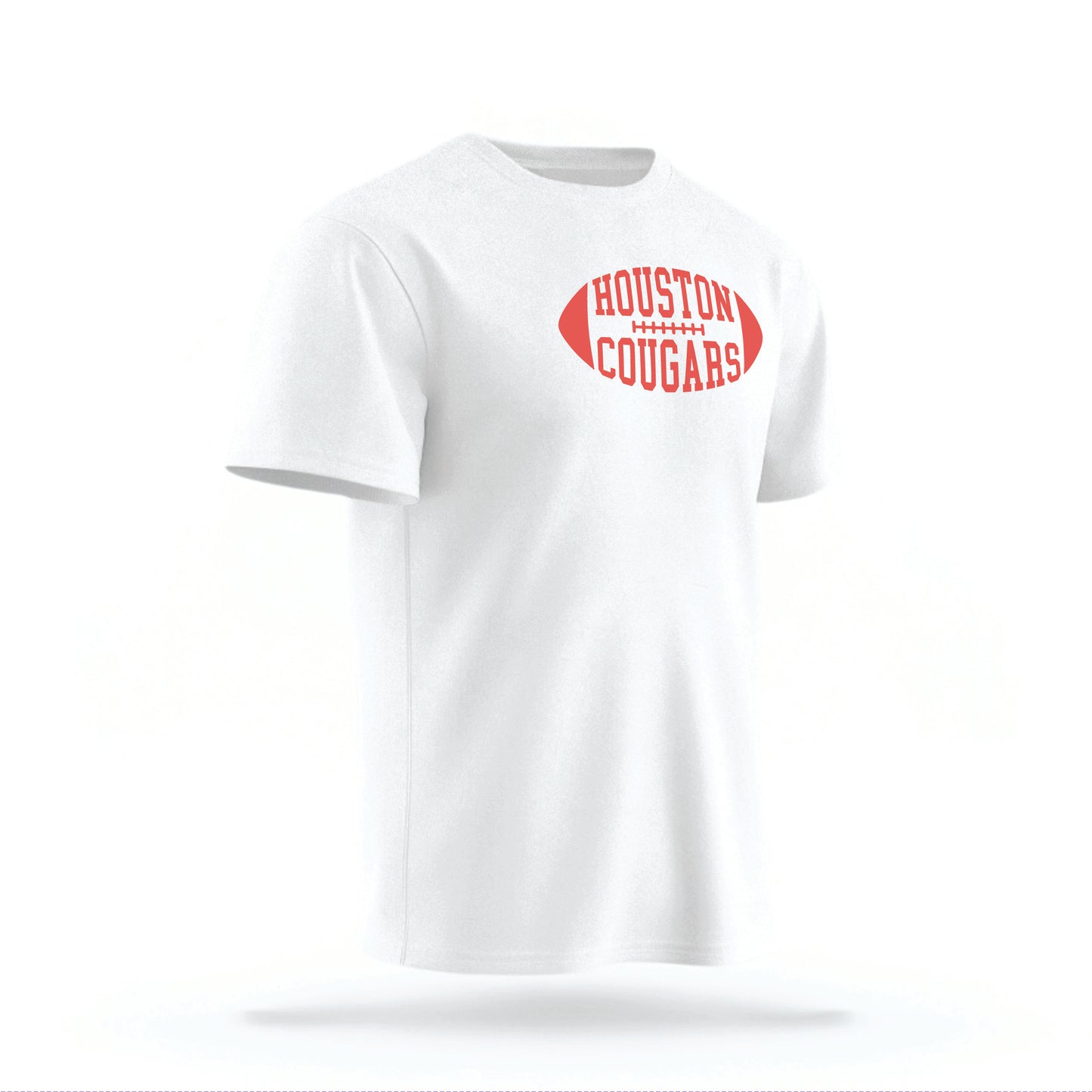 The White Houston Cougars t-shirt lays flat on a white background. 