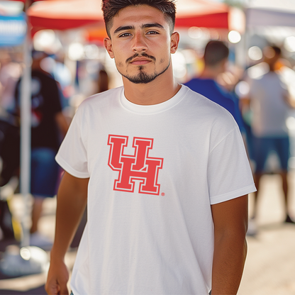 A model wears the Houston Cougars t-shirt. 