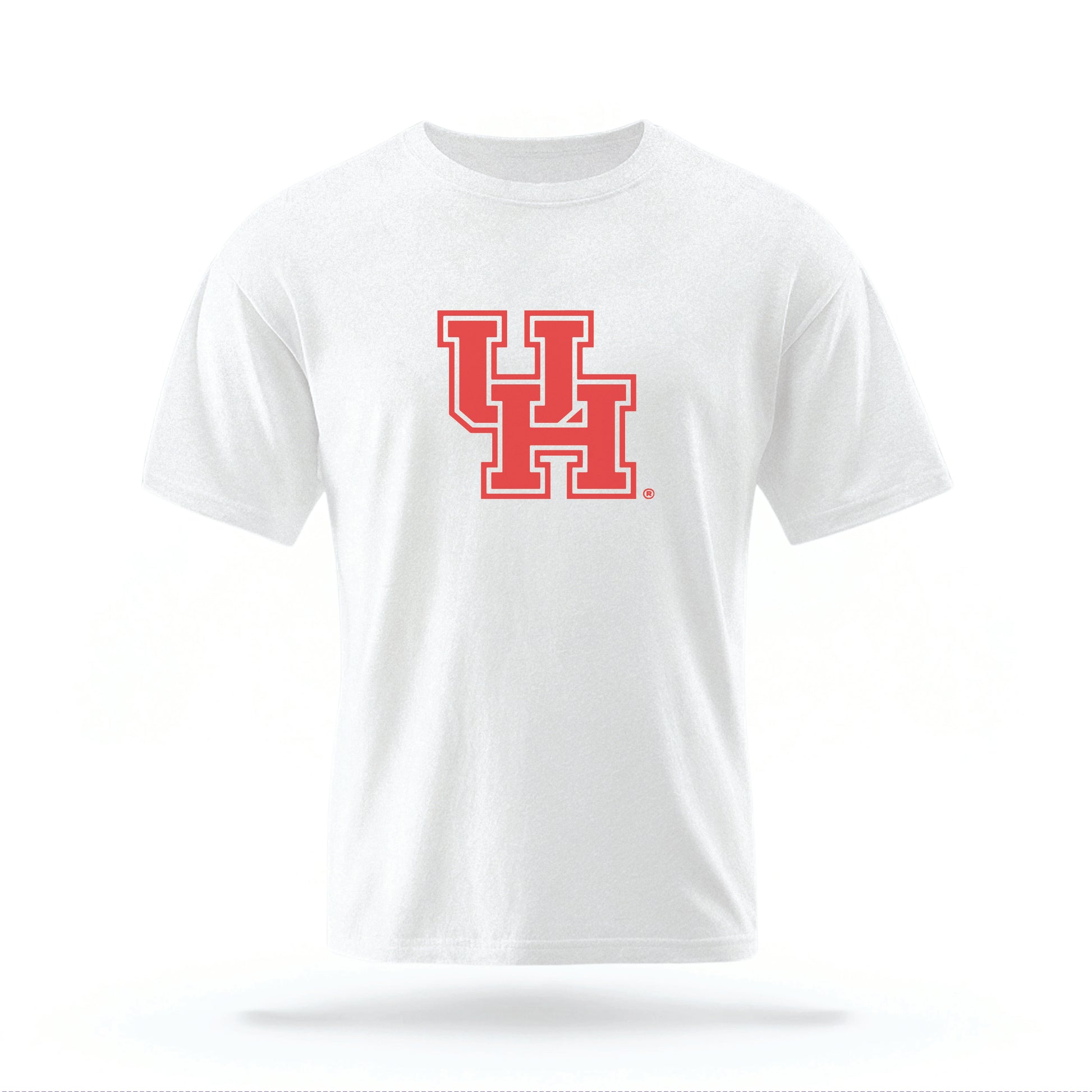 The White Houston Cougars t-shirt lays flat on a white background. 