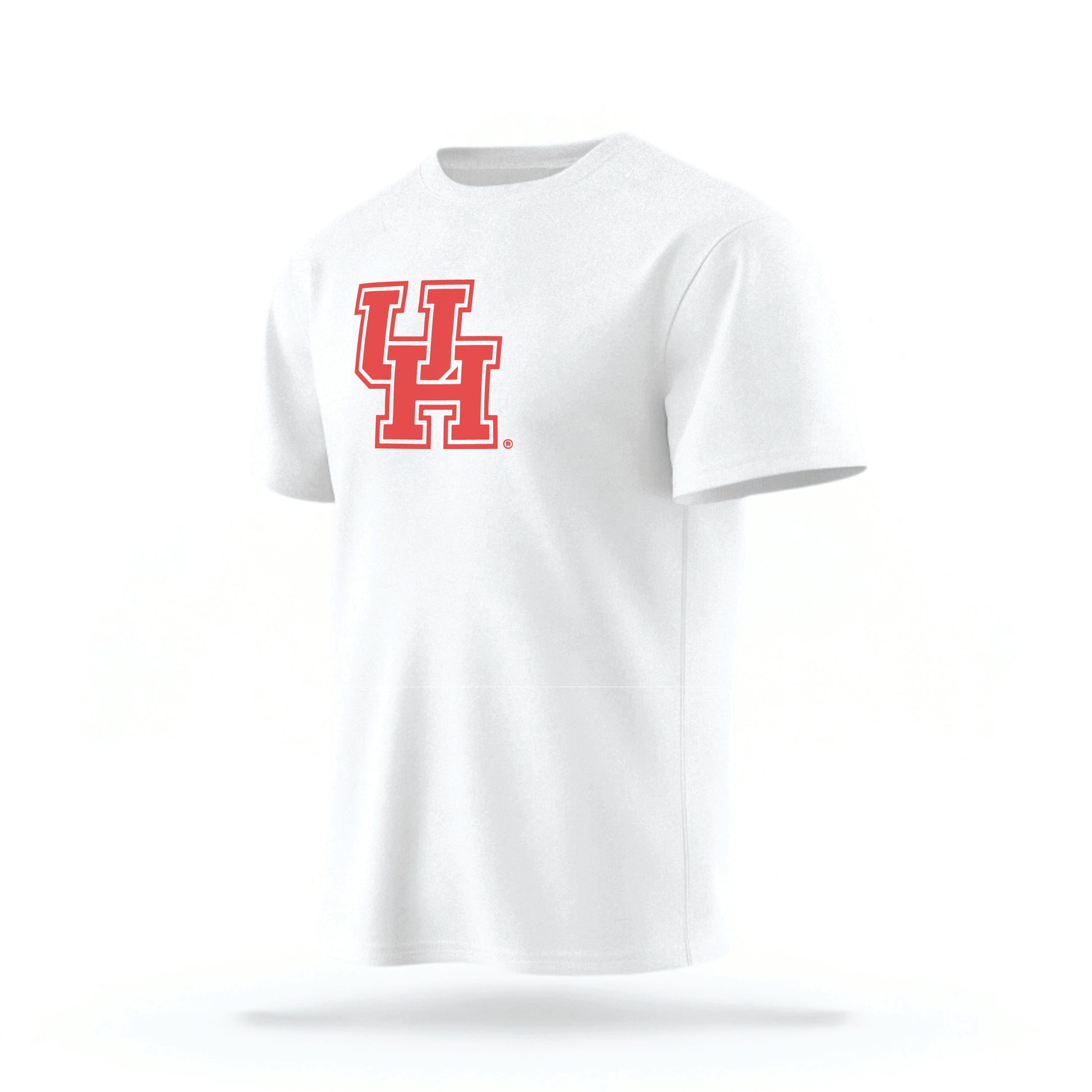 The White Houston Cougars t-shirt lays flat on a white background. 