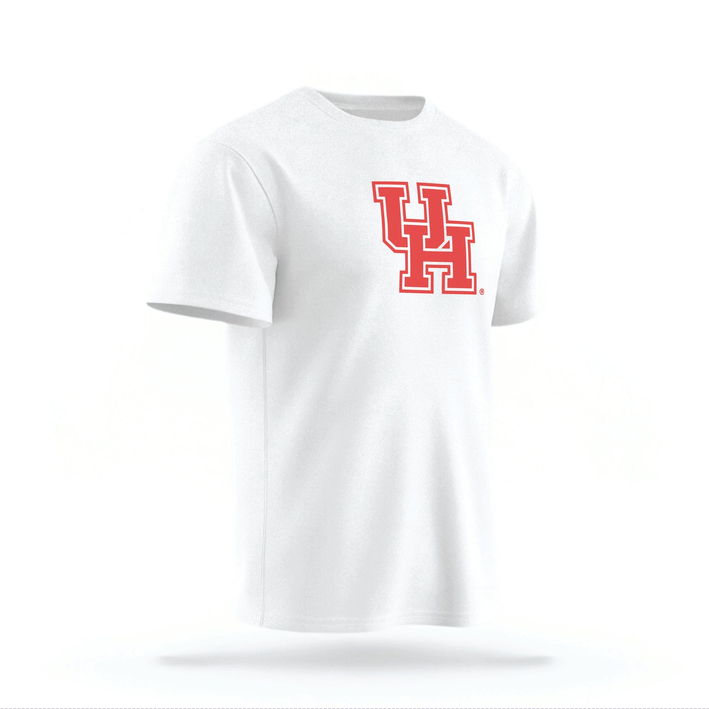 The White Houston Cougars t-shirt lays flat on a white background. 