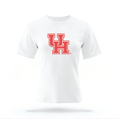 The White Houston Cougars t-shirt lays flat on a white background. 